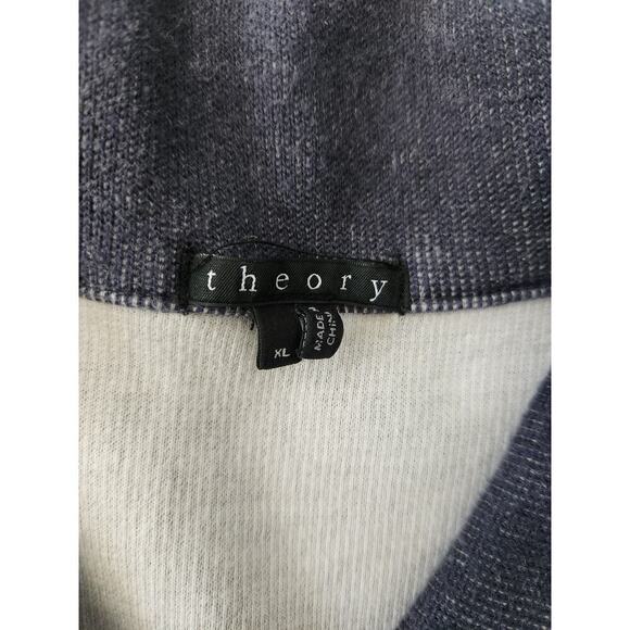 Theory Mens Button Mockneck shawl Cotton Sweatshirt sz XL Blue/Gray grandpa dad - Picture 4 of 8